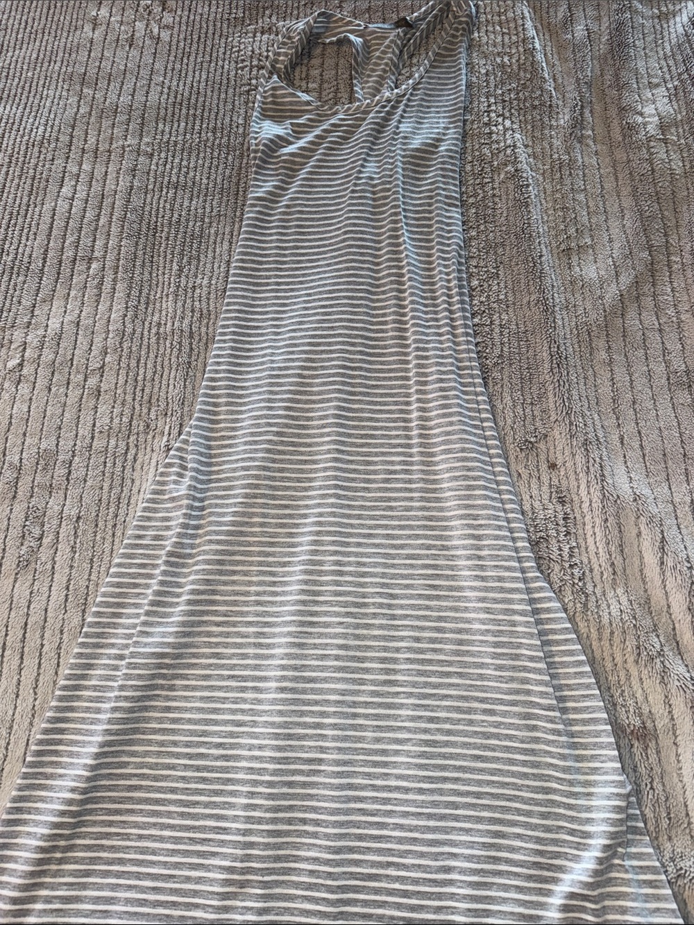 finn & clover Gray and White Striped Sleeveless Maxi Dress
